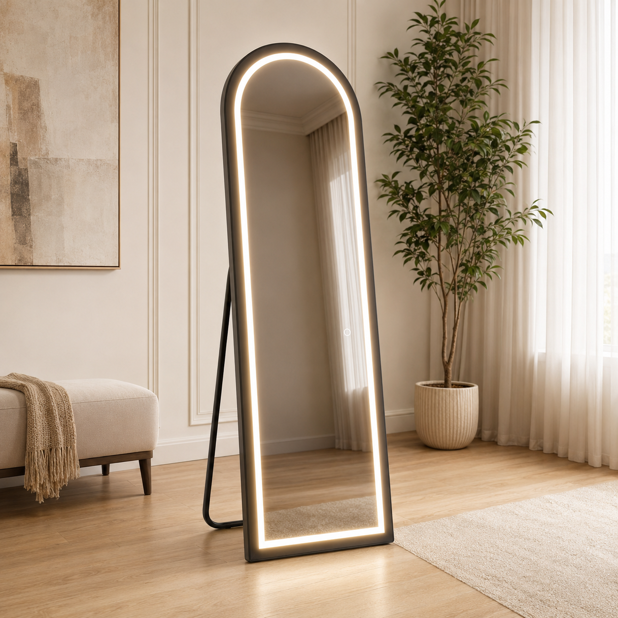 Miroir arqué pleine longueur LED avec capteur tactile