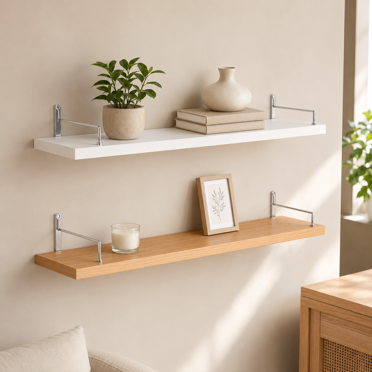 Étagères murales flottantes modernes avec supports métalliques (lot de 2)