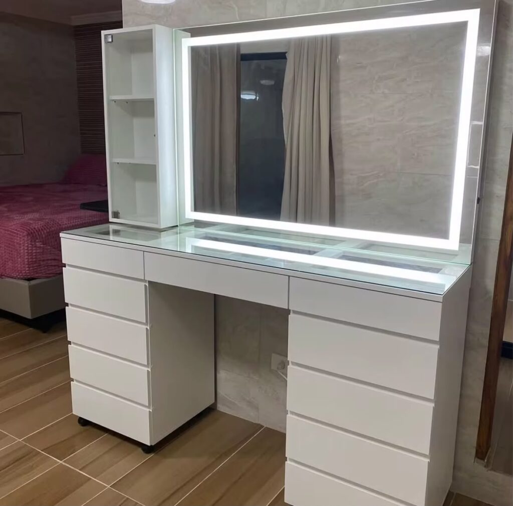. Professional Hollywood Vanity Table with LED Backlit Mirror & 10-Drawer Storage