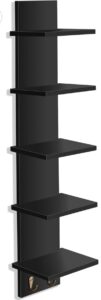 Black 5-Tier Wall Spine Shelf with Gold Hooks