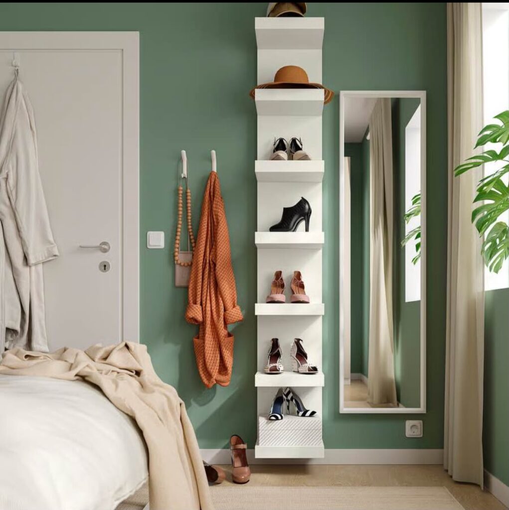 White 7-Tier Vertical Wall Shelf – Shoes, Hats & Display
