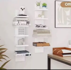  White 5-Tier Zigzag Spine Wall Shelf – Set of 2