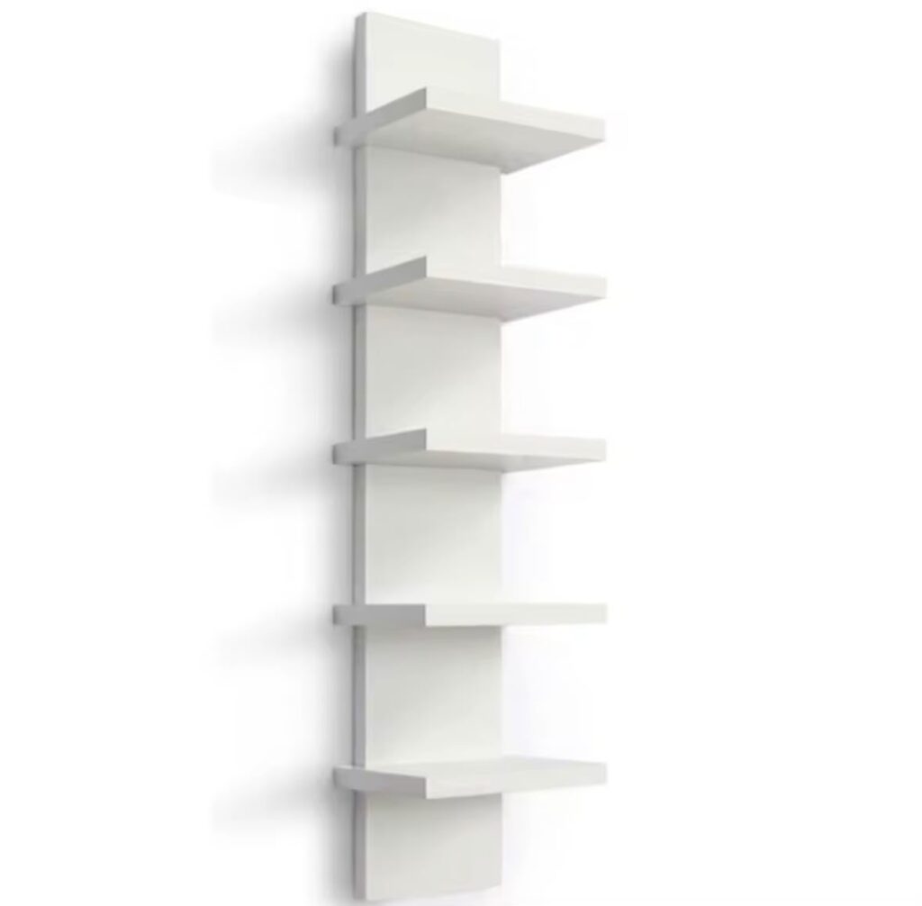 White 5-Tier Alternating Spine Wall Shelf
