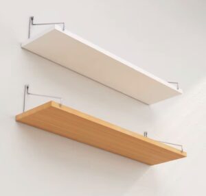 Floating Wall Shelf with Steel Bracket – White & Wood Finish (Set of 2)